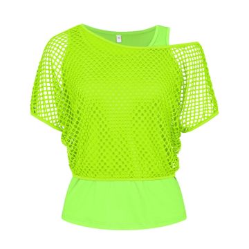 Womens 80s Neon Costume Accessories Set - Fishnet Top Gloves Headband Jewellery
