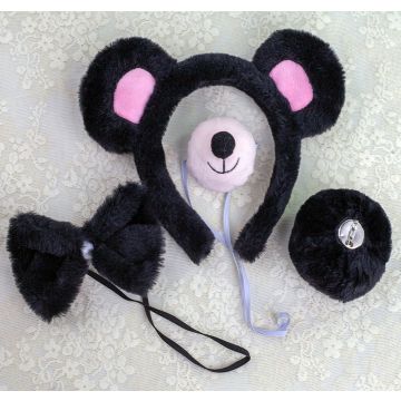 Kids and Adults Bear Costume Accessory Set - 4-Piece Teddy Bear Ears Tail Bowtie Nose
