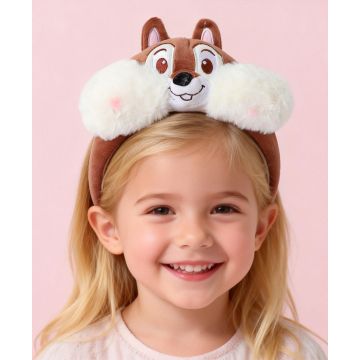 Chipmunk headband with oversized fluffy white cheek puffs and embroidered face