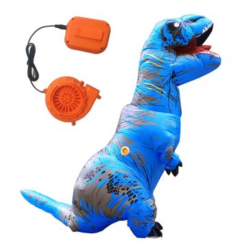Adult Inflatable T-Rex Costume - Blue Dinosaur Suit with Fan