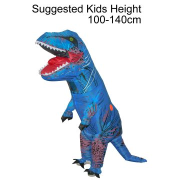 Kids Inflatable Blue T-Rex Dinosaur Costume - Battery-Powered Full-Body Suit