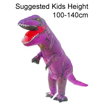 Kids Purple Dinosaur Inflatable Costume - T-Rex Jumpsuit with Fan