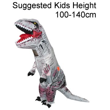 Kids White Dinosaur Inflatable Costume - T-Rex Suit with Fan