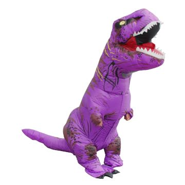 Adult T Rex Costume - Inflatable Purple Dinosaur Suit with Battery Fan