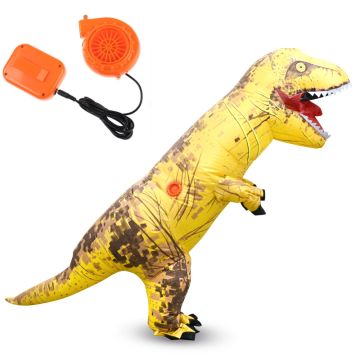 Adult Yellow Inflatable Costume - Tyrannosaurus Dinosaur Suit with Fan