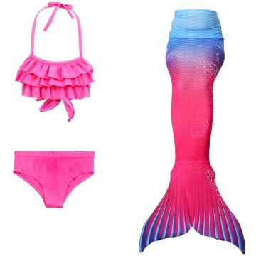 Girls Pink Mermaid Tail Swimsuit Set with Monofin - Swimmable 3-Piece