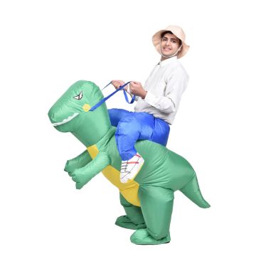Adult Inflatable Dinosaur Ride-On Costume with Safari Rider