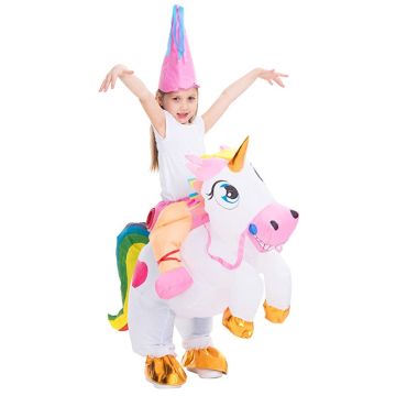 Kids Inflatable Unicorn Ride-On Costume - Rainbow Carry-Me Suit
