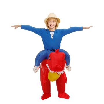 Kids Inflatable T-Rex Rider Costume - Red Dinosaur Carry-Me Suit
