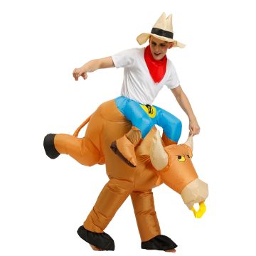 Inflatable Cowboy Costume - Adult Ride-On Bull Rodeo Outfit with Hat