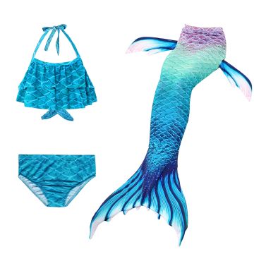 Girls Mermaid Tail Swimsuit Set with Monofin - 3-Piece Bikini & Swimmable Tail