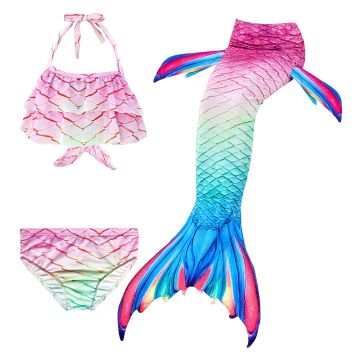 Girls Pink Ombré Mermaid Swimsuit with Rainbow Tail and Monofin