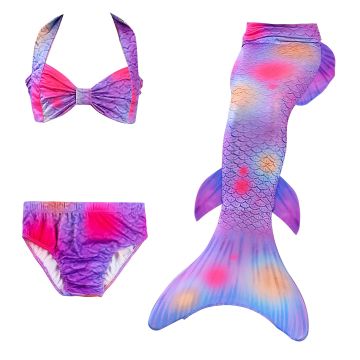 Girls Swimmable Mermaid Tail Costume with Bikini Set - Purple Gradient