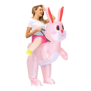 Adult Inflatable Easter Bunny Ride-On Costume - Pink Carry-Me Rabbit Suit