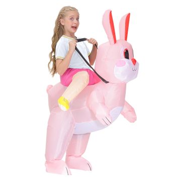 Kids Inflatable Easter Bunny Ride-On Costume - Carry Me Hopping Rabbit Suit