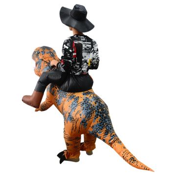 Adults Inflatable T-Rex Costume - Blow Up Dinosaur Rider Suit with Fan