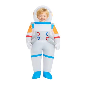 Inflatable space explorer suit showing dome helmet and integrated boot covers