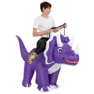 Inflatable Dinosaur Costume Adult – Purple Ride-On Triceratops