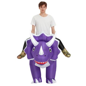 Adult Triceratops Costume - Inflatable Ride-On Purple Dinosaur Suit