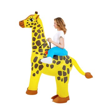 Adult Inflatable Giraffe Ride-On Costume with Battery Fan