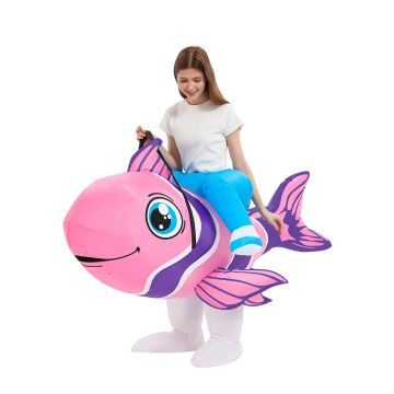 Adult Inflatable Fish Costume - Pink Ride-On Ocean Animal Suit