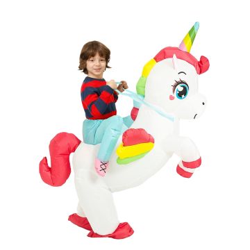 Kids inflatable unicorn ride-on costume with rainbow horn and wings