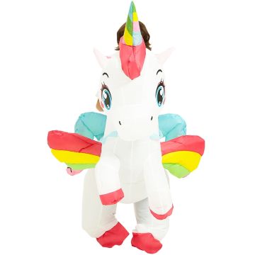 Kids Inflatable Unicorn Ride-On Costume with Rainbow Wings and Horn