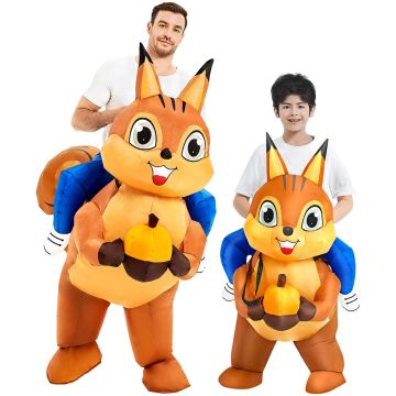Inflatable squirrel costume with acorn and bushy tail for kids and adults