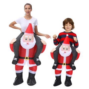 Inflatable Santa blow up suit showing piggyback ride illusion