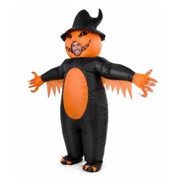 Adult Inflatable Pumpkin Witch Costume - Halloween Jack-O-Lantern Monster Suit