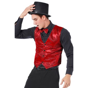Unisex Red Sequin Vest Waistcoat 80s Disco Dance Costume