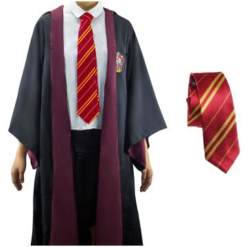 Adult Wizard School Robe with House Crest and Striped Tie - Burgundy & Gold