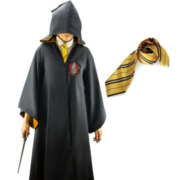 Adult Wizard School Robe Costume - Black & Yellow House Colors with Hood
