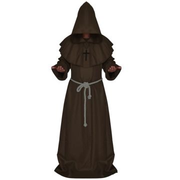 Medieval friar robe with layered shoulder capelet and rope belt