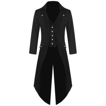 Adult black tailed jacket with long Victorian tails and integrated vest
