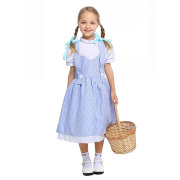 Blue and white check Dorothy pinafore dress with white peasant blouse costume set