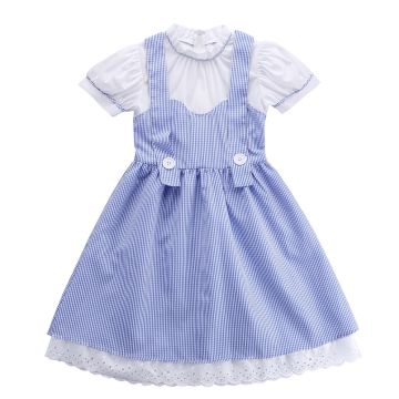 Girls Kansas Farm Girl Costume - Blue Gingham Dress with Hair Ties