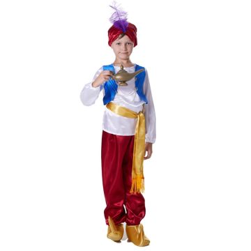 Boys Arabian genie prince costume with turban and harem pants