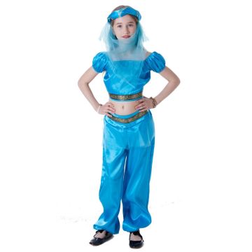 Girls turquoise blue Arabian genie costume with gold trim and veil