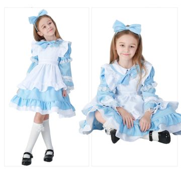 Girls Alice Storybook Costume Dress - Blue Character Outfit with Apron