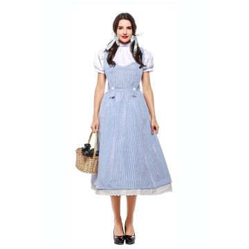 Blue and white gingham check dress with lace hem trim and ribbon hair ties included