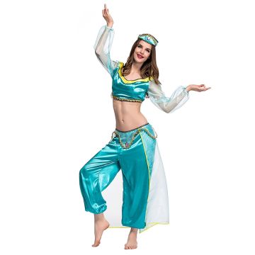 Womens Arabian Genie Costume - Turquoise Princess 3-Piece Outfit