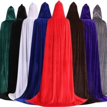 Adult Black Hooded Cape - Full Length Velvet Cloak with Train