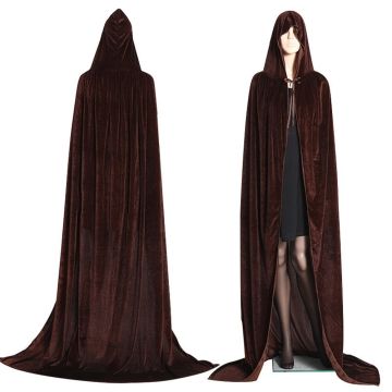 Kids Velvet Wizard Cloak - Hooded Medieval Cape in Coffee Brown