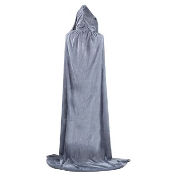 Adult Grey Wizard Cloak Costume - Full Length Velvet Hooded Robe