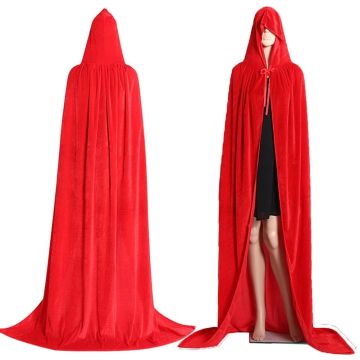 Adult Red Velvet Cloak with Hood - Full Length Hooded Cape