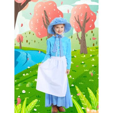 Girls Victorian Pioneer Costume - Prairie Dress with Apron and Bonnet