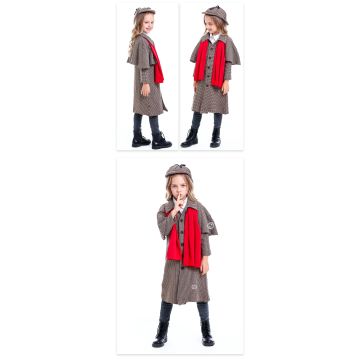 Kids Victorian Detective Costume - Houndstooth Coat with Deerstalker Cap