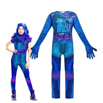 Kids Magical Heirs Costume - Blue Dragon Villain Jumpsuit with Gloves