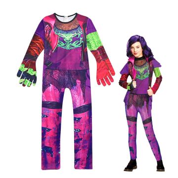 Child wearing full-body printed jumpsuit with mesh panel and belt illusion
